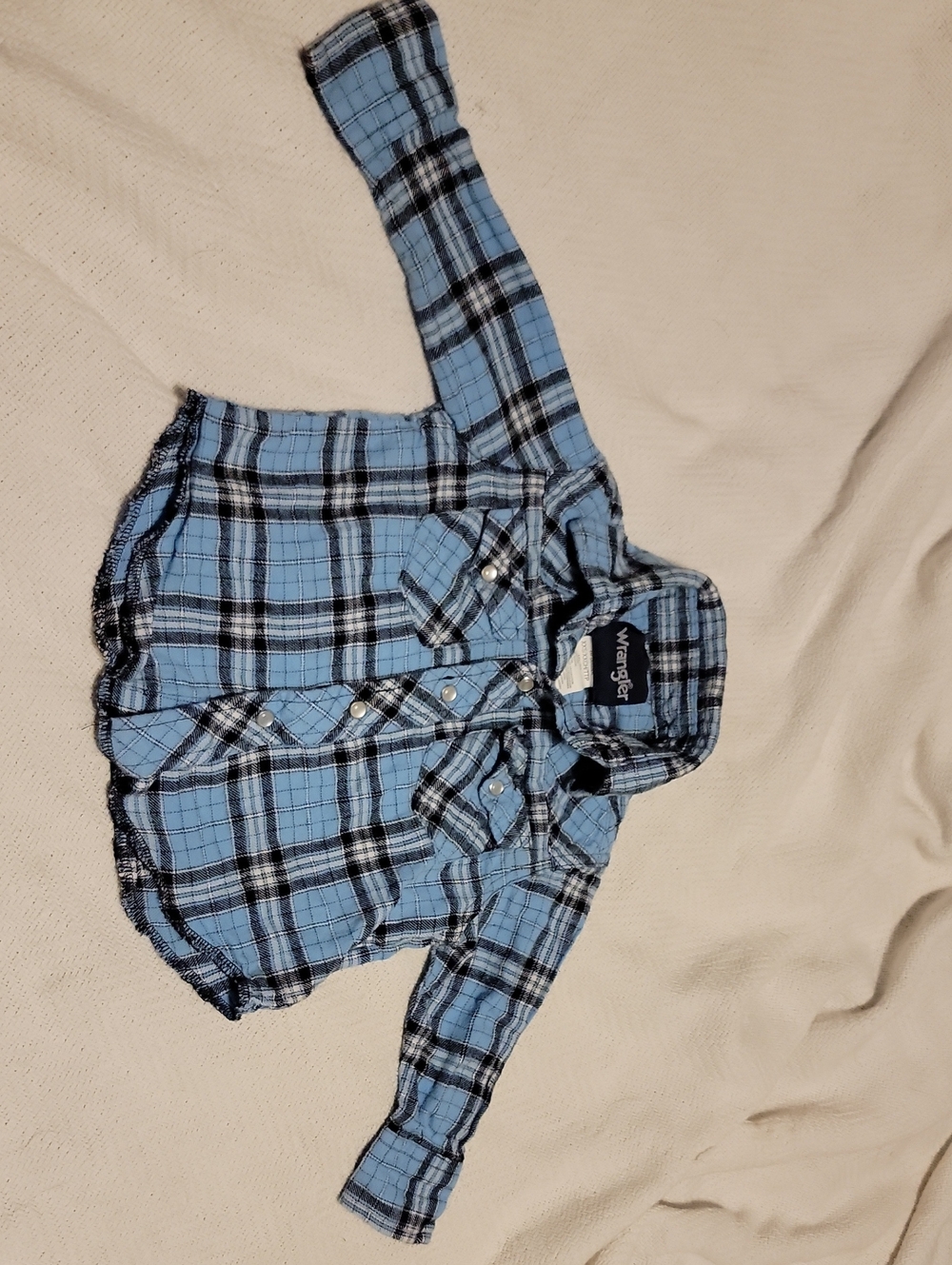 Wrangler Light Blue and Black Plaid Button-Down Shirt